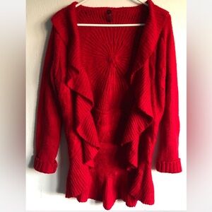 Red Ruffled Open-Front Women’s Sweater - Unbranded